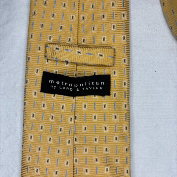 METROPOLITAN by Lord & Taylor 100% Silk Mens Tie Yellow Lt Blue - Picture 4 of 4